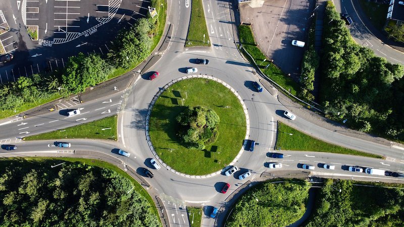 Aerial view of a UK roundabout